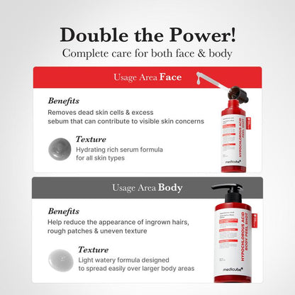 Hypochlorous Acid Rice Peel Shot Duo For Face & Body